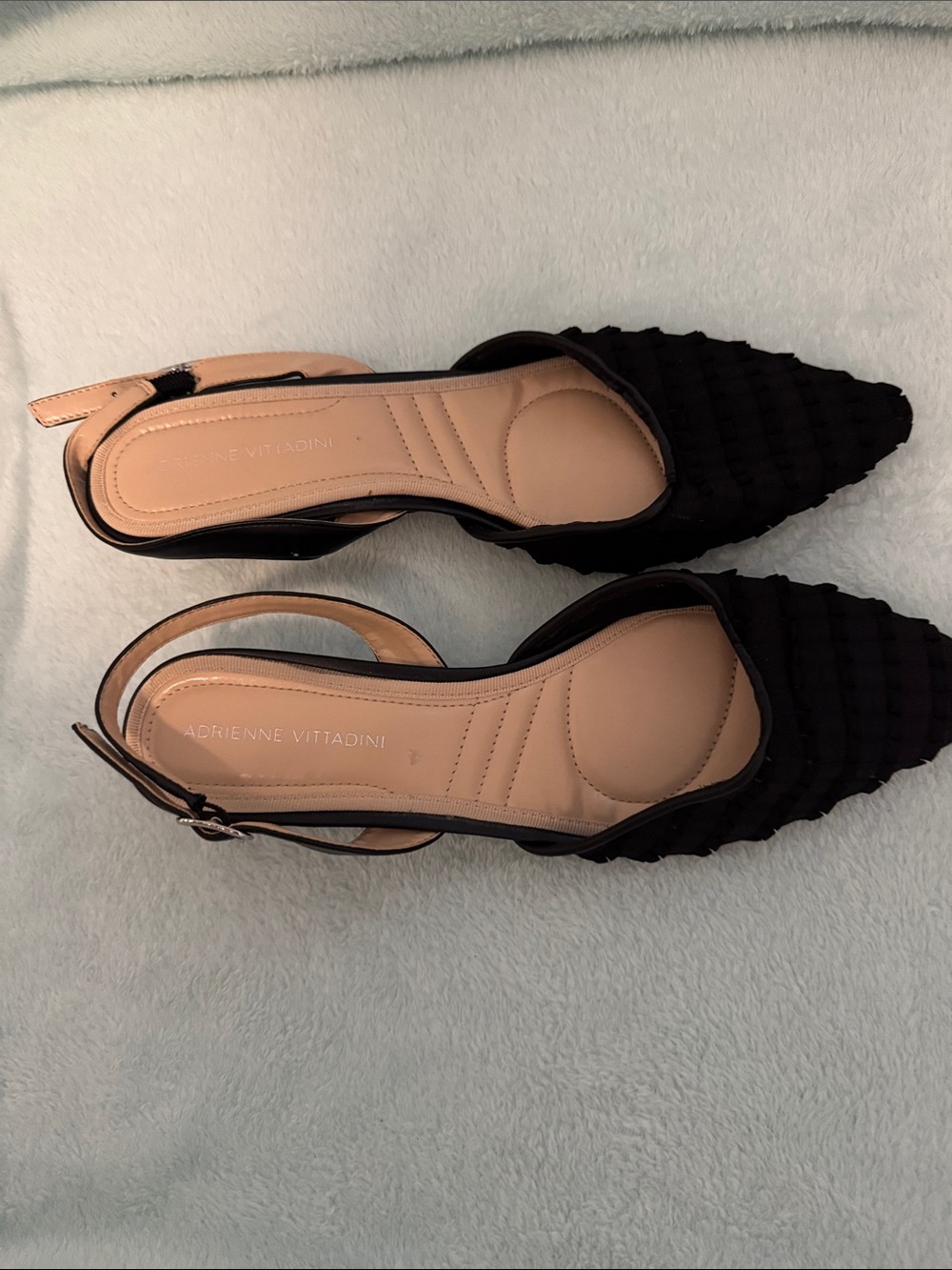 Adrienne Vittadini Black Textured Slingback Flats